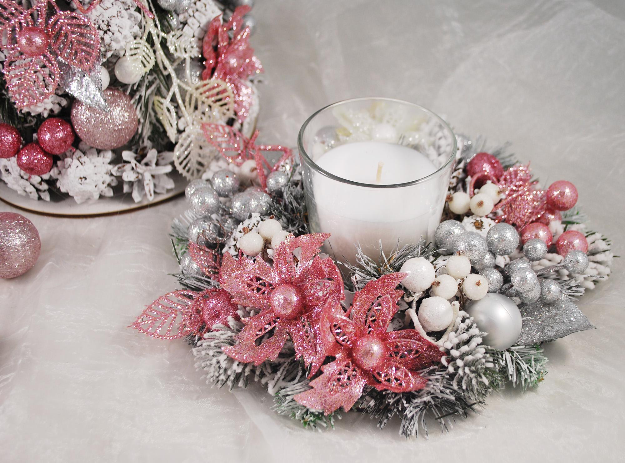 Набор новогодней елки и венок с подсвечником Розовый/Белый/Серебряный (4939002) - фото 3 Набор новогодней елки и венок с подсвечником Розовый/Белый/Серебряный (4939002) - фото 3