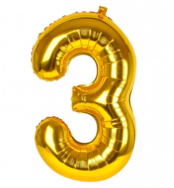 Шарик Цифра "3" 100 см Золотой - фото 1 Шарик Цифра "3" 100 см Золотой - фото 1