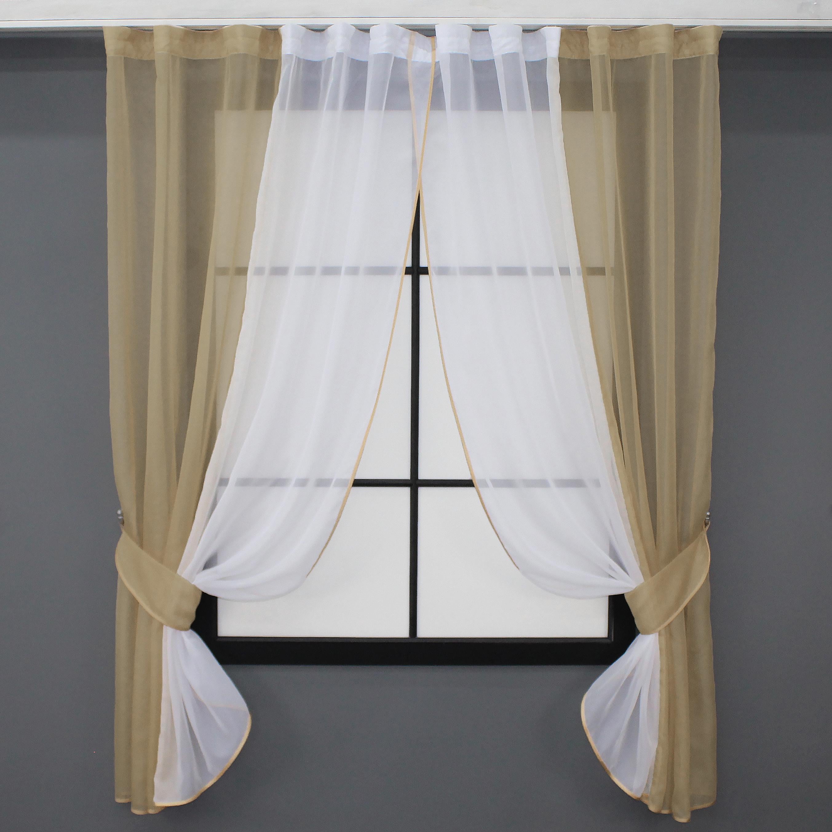 Шторы кухонные VR-Textil №017к комбинированные с подвязками 265х170 см Темно-бежевый/Белый (50-658)