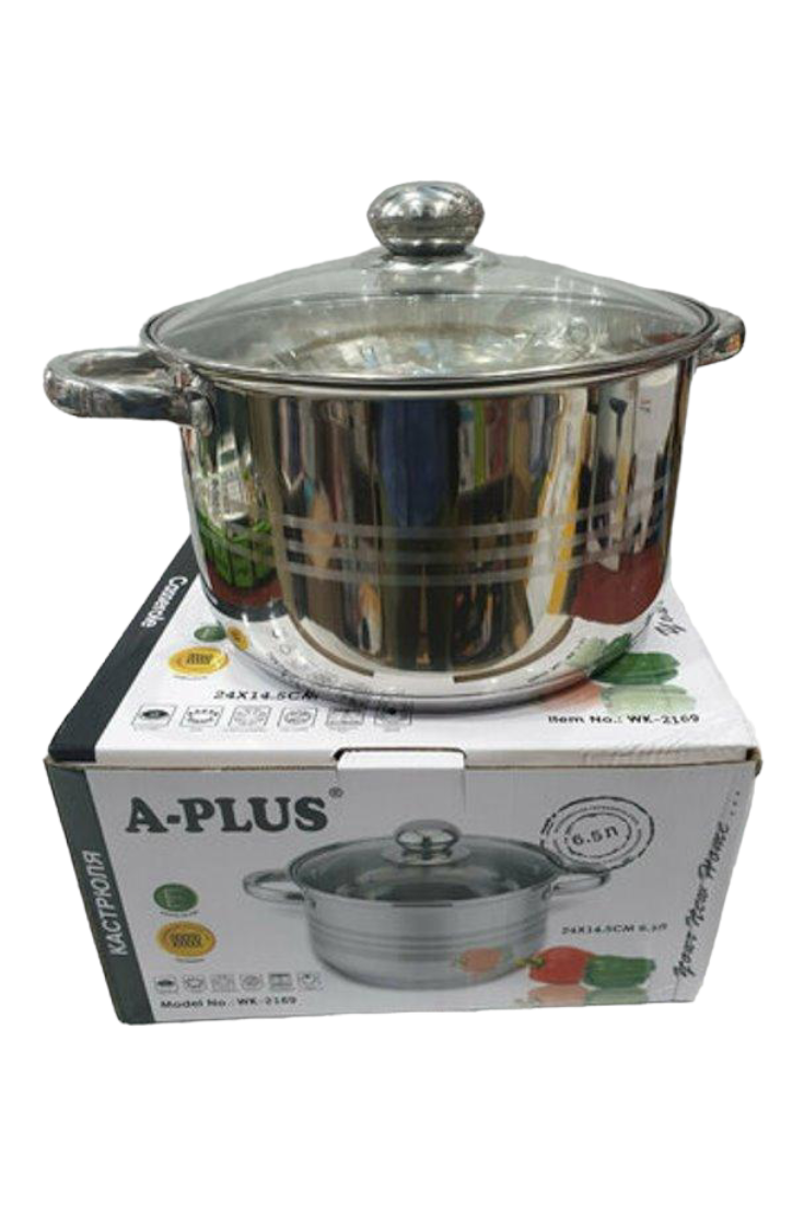 Каструля з нержавіючої сталі зі скляною кришкою 6,5 л ø 24 см - фото 2