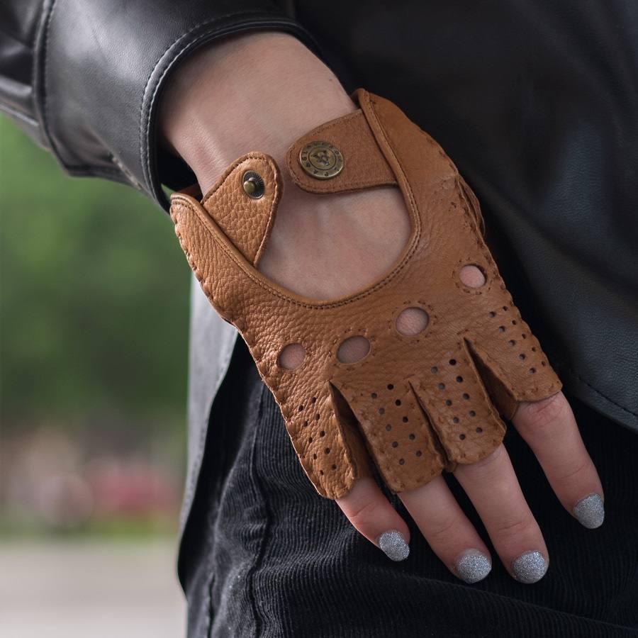 Перчатки митенки женские Alpa Gloves 322-18 натуральная кожа р. 7 Коричневый (28595540) - фото 4