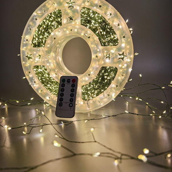 Гирлянда-нить Роса мишура на зеленом проводе USB с пультом на катушке 10 м 300LED Теплый белый (1000-RV330G) - фото 1 Гирлянда-нить Роса мишура на зеленом проводе USB с пультом на катушке 10 м 300LED Теплый белый (1000-RV330G) - фото 1