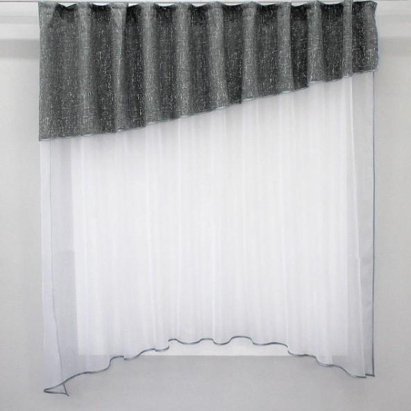 Занавеска на кухню шифон/лен 270х170 см Серый/Белый (098к)