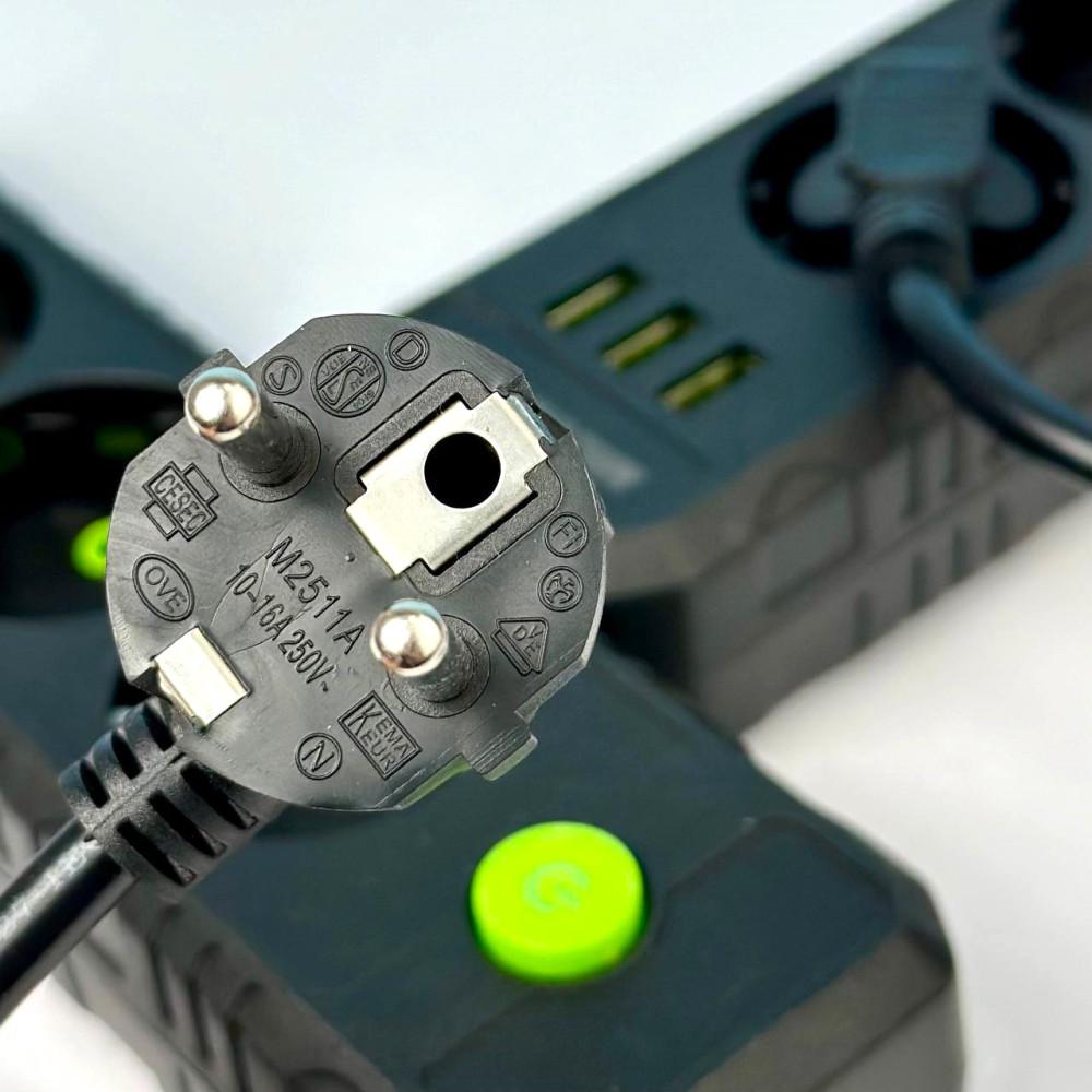Удлинитель сетевой переноска 6м на 3 розетки з 3USB UA Power F43U Черный (F43U 3r-3usb-6m) - фото 2