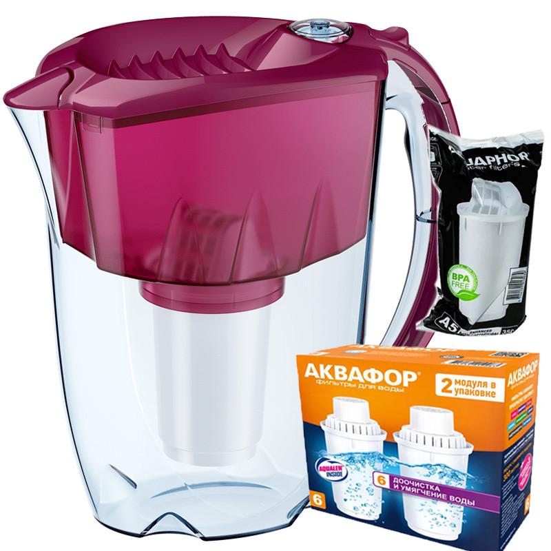 Фильтр-кувшин Аквафор Престиж А5 два модуля В6 жесткость Вишневый (1786429332)