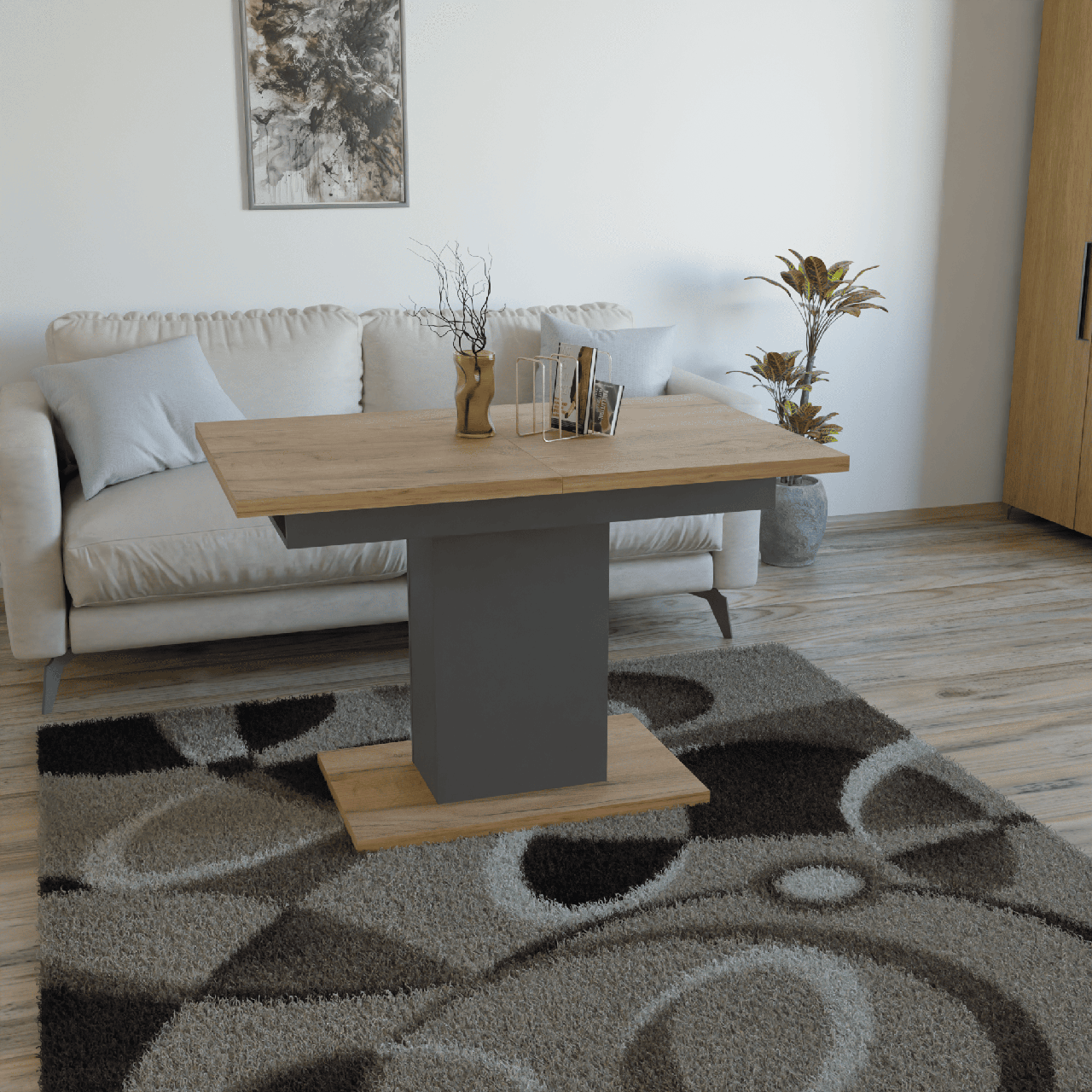 Обідній стіл Neman Greys розсувний 1150/110х675х750 см Дуб крафт золотий/Графіт (27451358) - фото 5 Обідній стіл Neman Greys розсувний 1150/110х675х750 см Дуб крафт золотий/Графіт (27451358) - фото 5