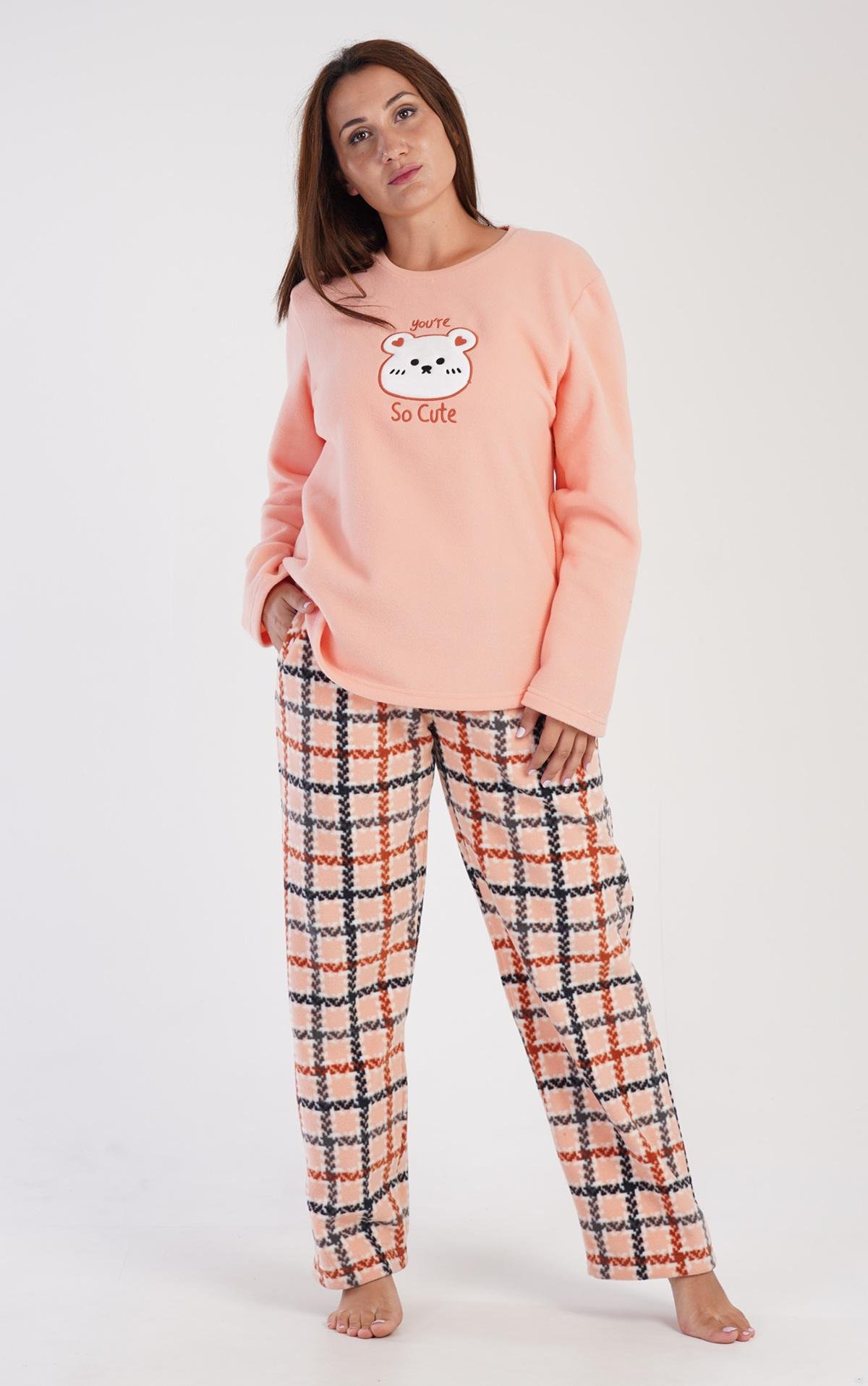 Пижама женская флисовая лонгслив и штаны Vienetta 3XL Персиковый (304198)