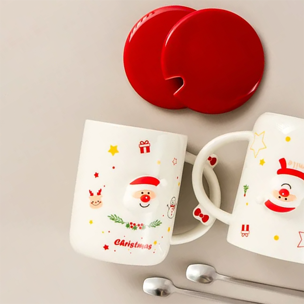 Чашка новогодняя с крышкой и ложкой Санта Сhristmas керамика 360 мл Белый - фото 8
