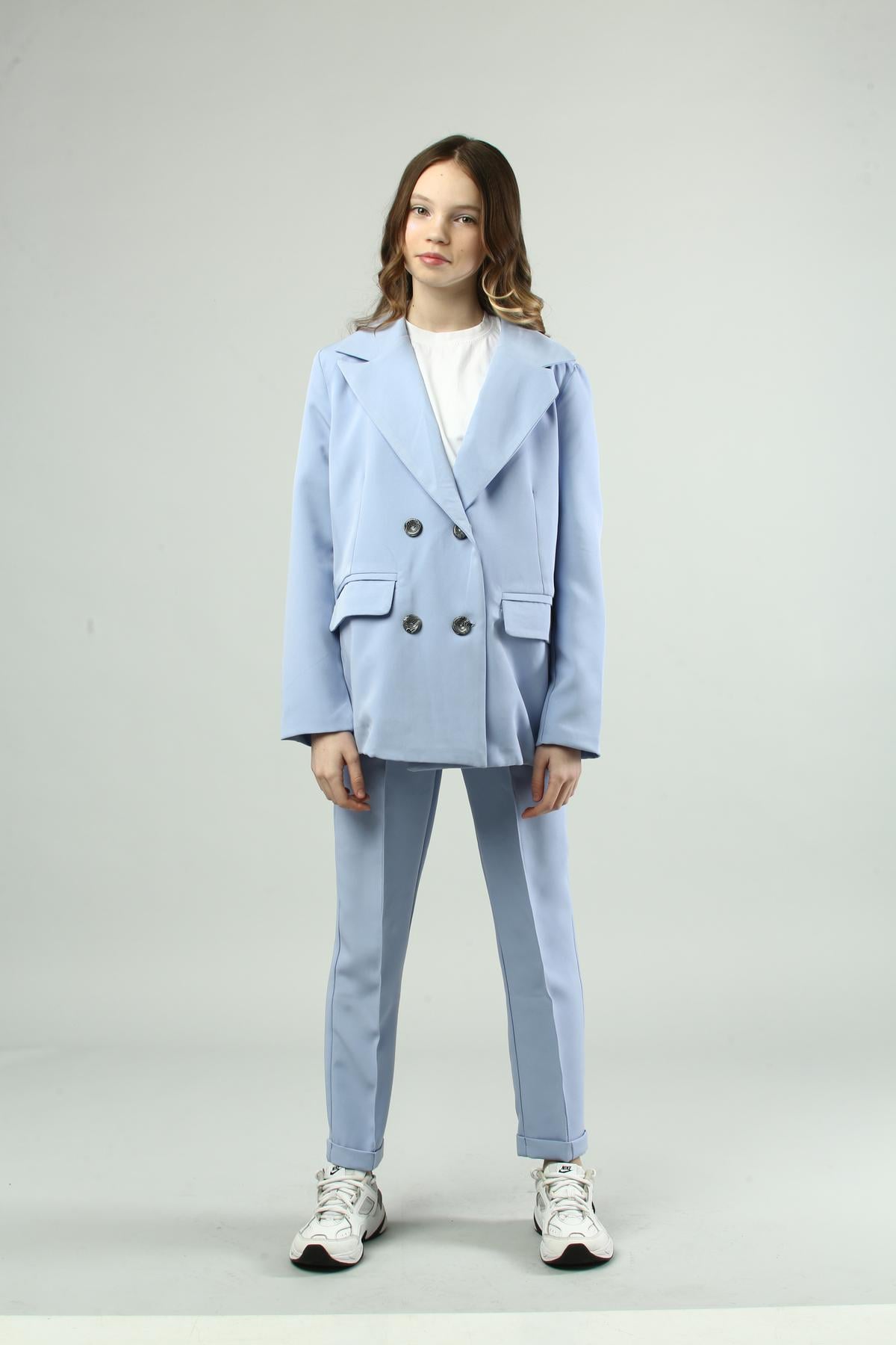 Костюм школьный для девочки пиджак и брюки IRmAS 1135 140 см Голубой