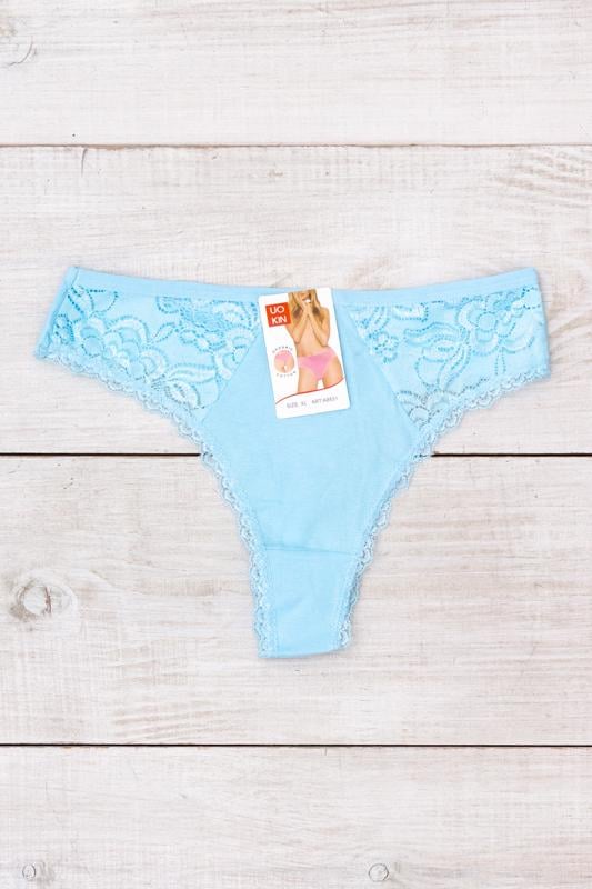 Труси жіночі танго однотонні з мереживом Носи Своє XL Блакитний (11477)