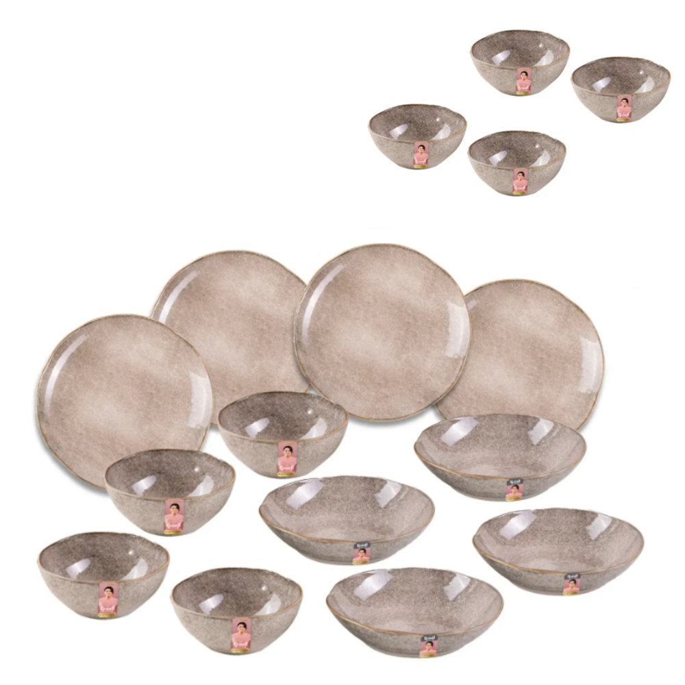 Фарфоровый набор на 4 персоны Grey Ferns Krauff с набором салатников Grey Ferns 16 ед. (55-333-430)