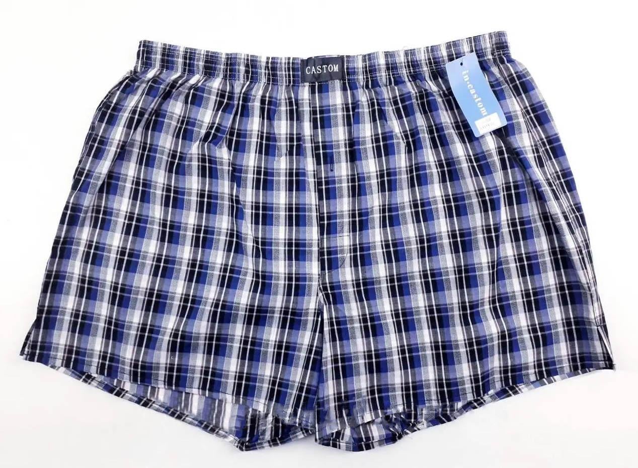 Мужские трусы-шорты батал CASTOM клетка 7XL р. 58-60 Синий (13050)