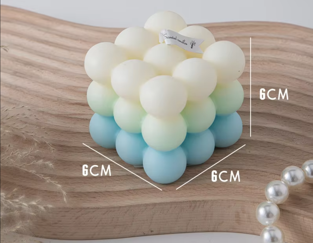 Свеча Кубик пузырей ручной работы Голубой/Белый/Зеленый - фото 3