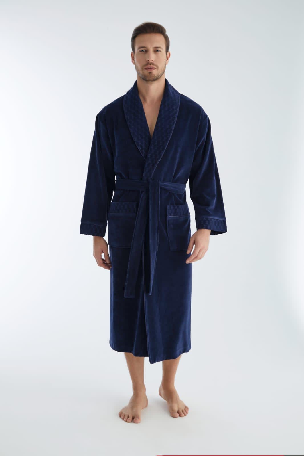 Халат мужской Nusa 21680 mavi велюр тонкий XXXL