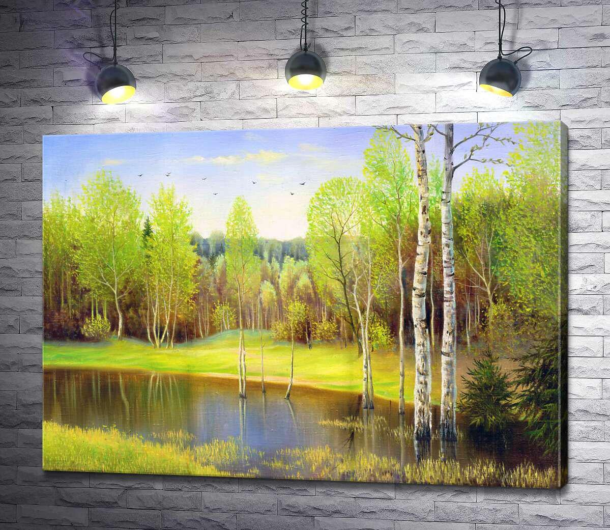 Картина ArtPoster Тонкие стволы берез растут в болотистой воде 130x93 см Модуль №1 (001946)