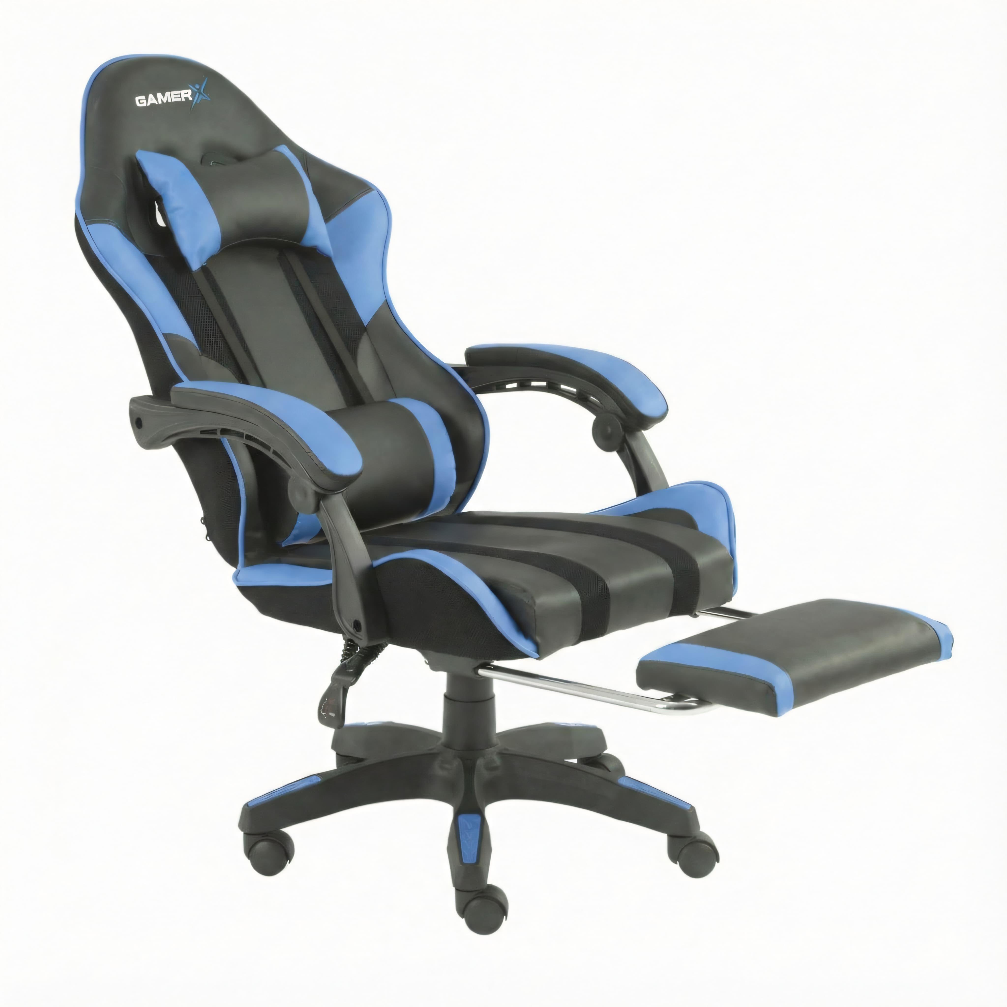 Кресло геймерское профессиональное GAMER X с подставкой для ног с подушками Blue (91001510)