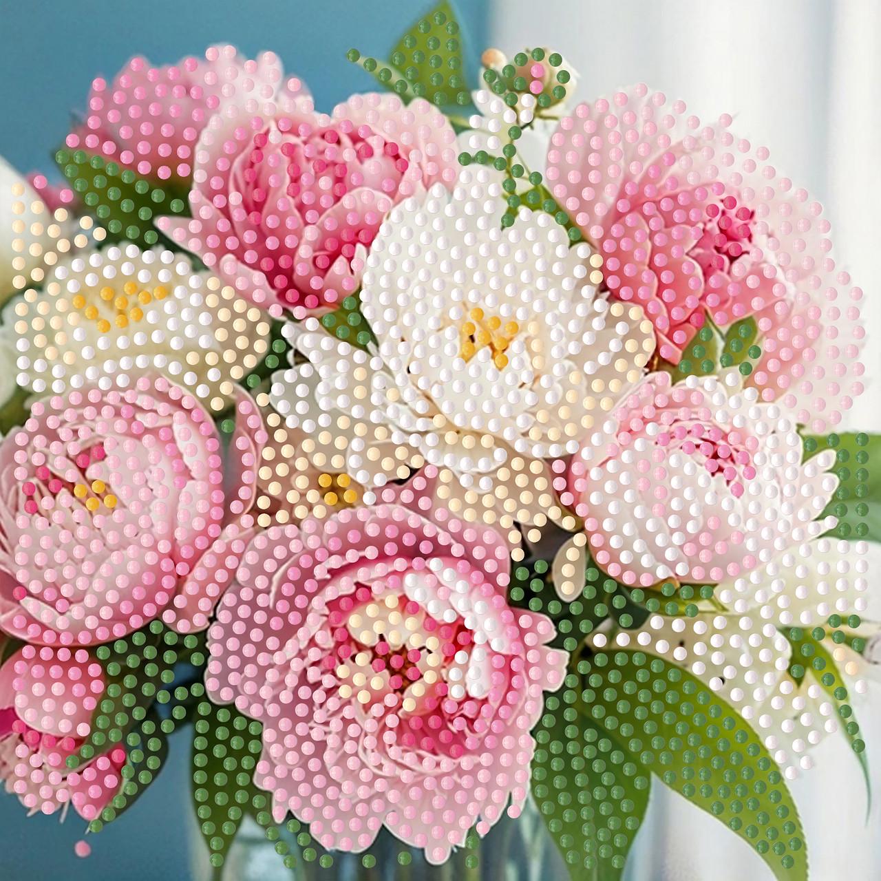 Алмазная мозаика Strateg Пионы на бумажной основе 18х18 см (ZAV1818-3)