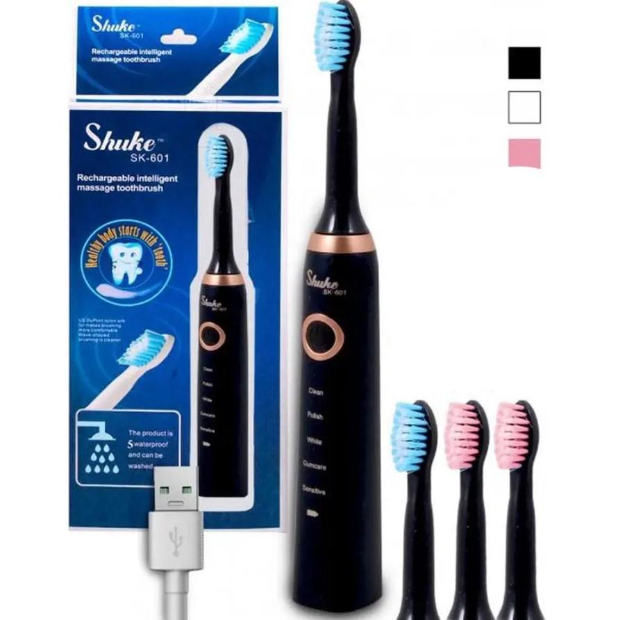Электрическая зубная щетка Shuke SK-601 с 4 насадками Черный - фото 7
