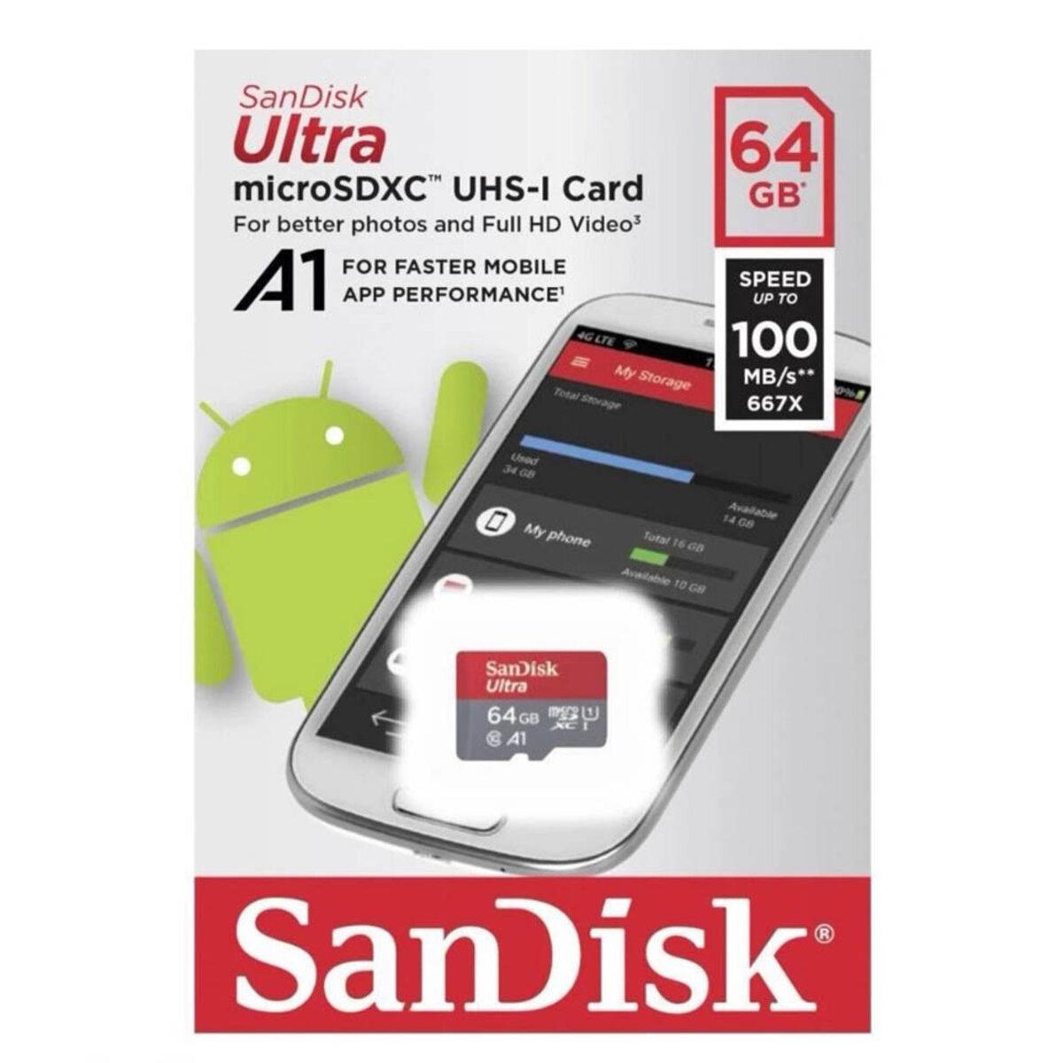 Карта памяти microSDXC SanDisk Ultra 64Gb class 10 A1 100Mb/s SD (SDSQUNR-064G-GN3MN) - фото 2