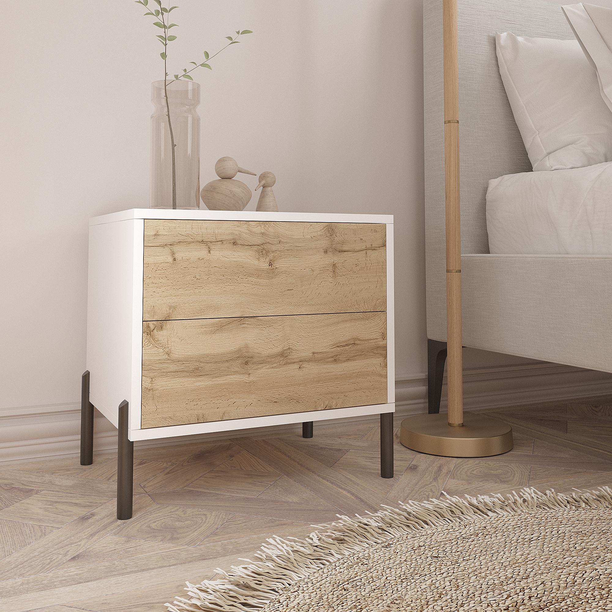 Тумба прикроватная Норди ТУ-Норди 500х500х400 мм Белый/Дуб Тахо