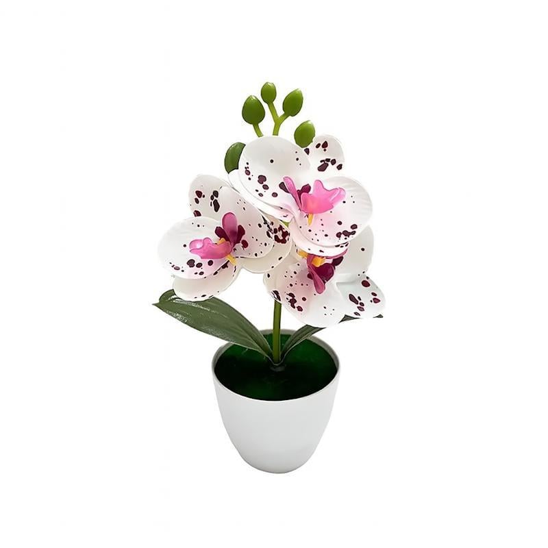 Искусственная Орхидея в кашпо для декора интерьера 20 см Белый с фиолетовым (2789190658)