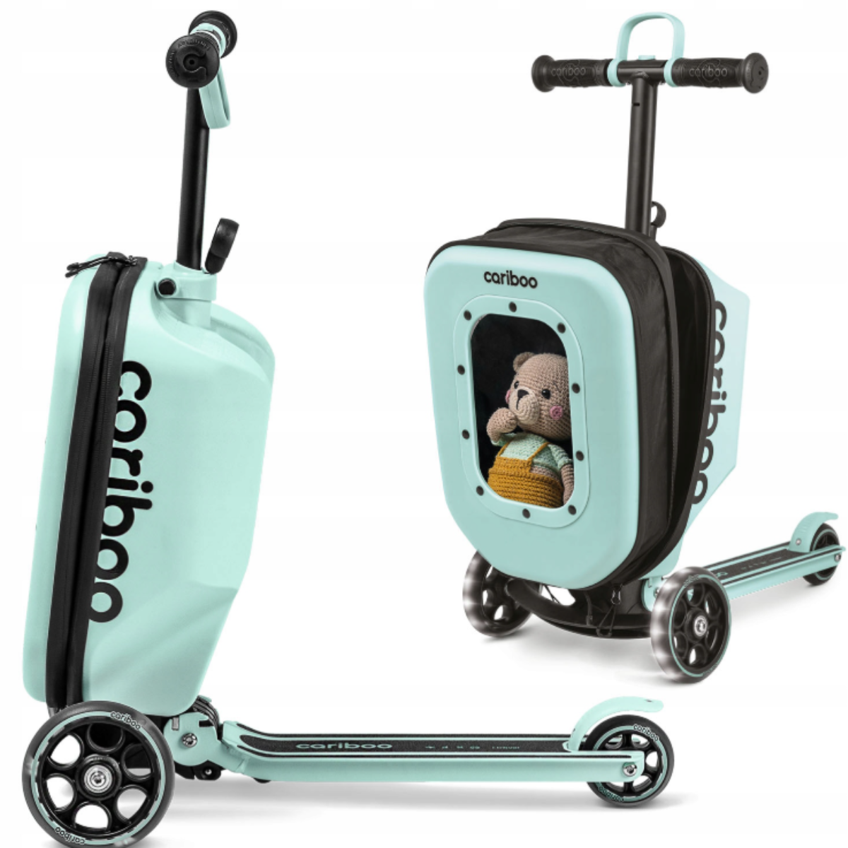 Самокат трехколесный CARIBOO iTRAVEL с детским чемоданом 2в1 Mint (100889) - фото 2 Самокат трехколесный CARIBOO iTRAVEL с детским чемоданом 2в1 Mint (100889) - фото 2