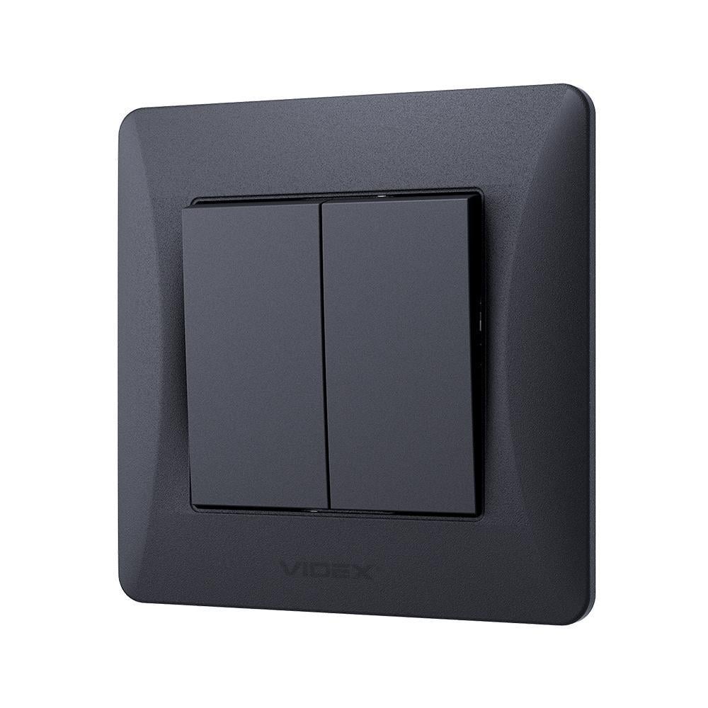 Вимикач двоклавішний Vіdех Bіnеrа Чорний (VF-BNSW2-BG)