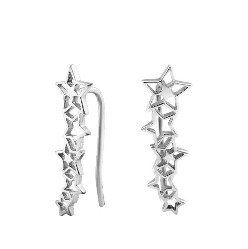 Серьги серебряные кафы с большими звездочками