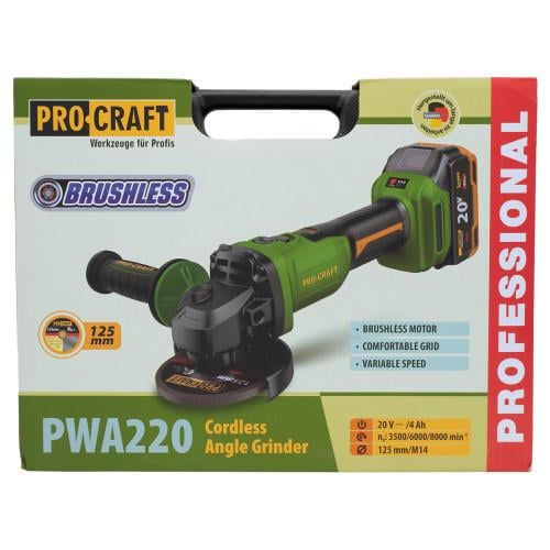 Болгарка ProCraft PWA220 бесщеточный диск 125 мм 1 АКБ и ЗП - фото 10 Болгарка ProCraft PWA220 бесщеточный диск 125 мм 1 АКБ и ЗП - фото 10