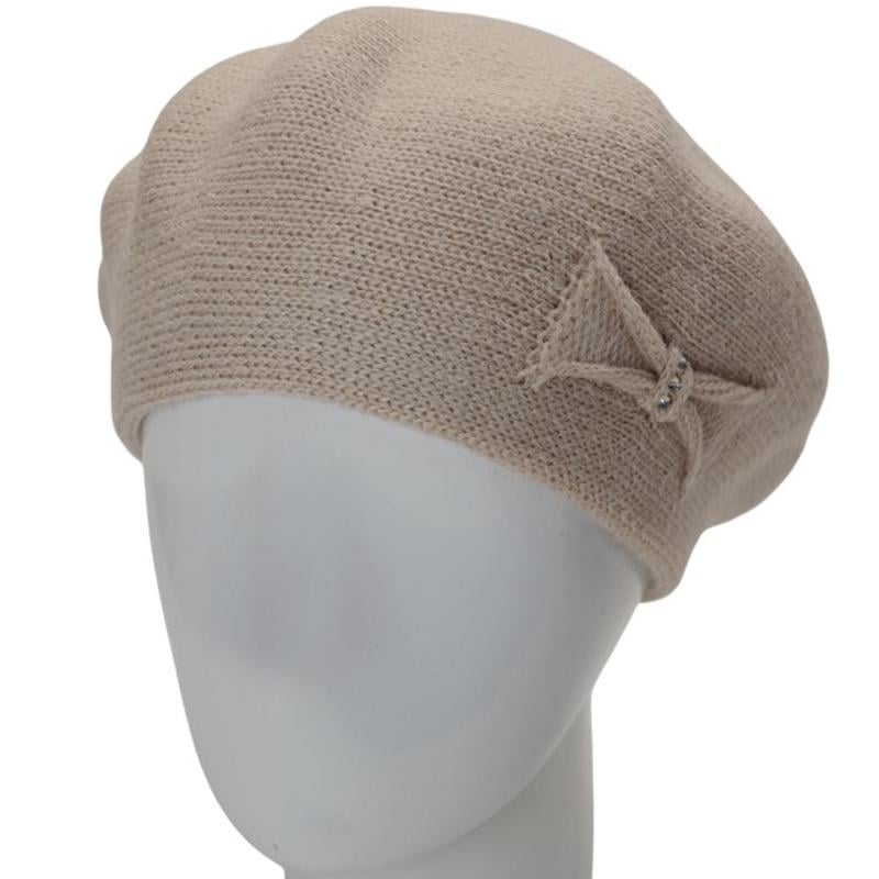 Берет женский Lirus КСЮША осенний двойной с узором сбоку one size Лен (282682) - фото 1