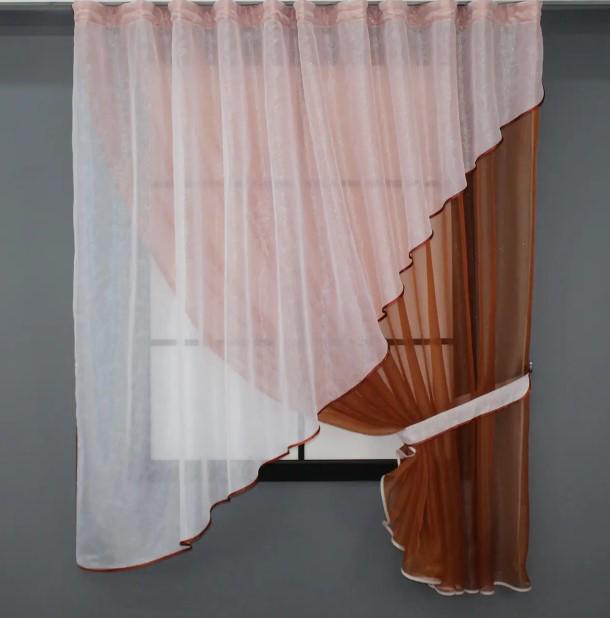 Комплект шторки/ламбрекен на кухню 280х170 см Терракотовый/Белый (001к)