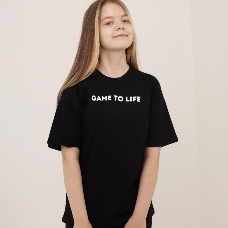Футболка подростковая хлопковая для девочки GBI Teens Game to life 164 см Черный (13743)