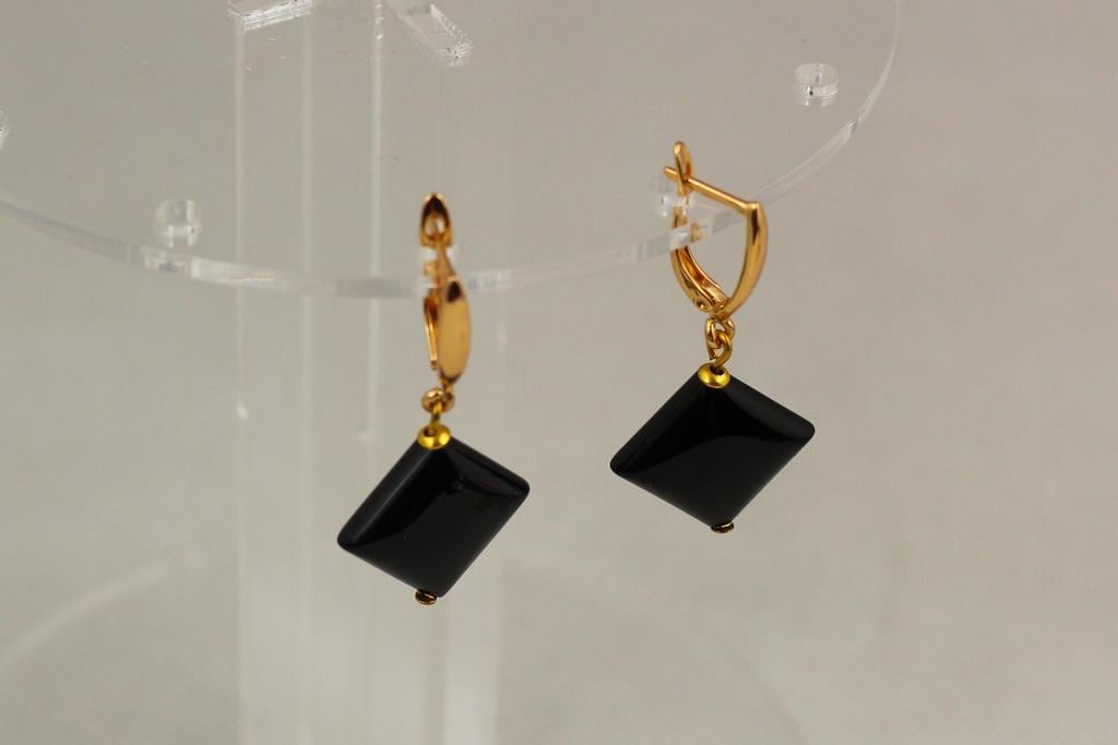 Серьги подвески ромбы черный оникс 4,2 см Золотистый (31462915)