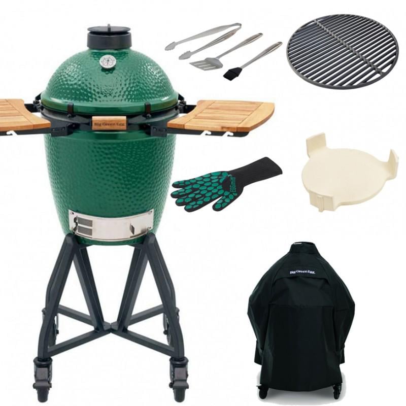 Гриль Big Green Egg Medium у гнізді відсікачем спека та чохлом (Komplekt_medium_s_chehlom)