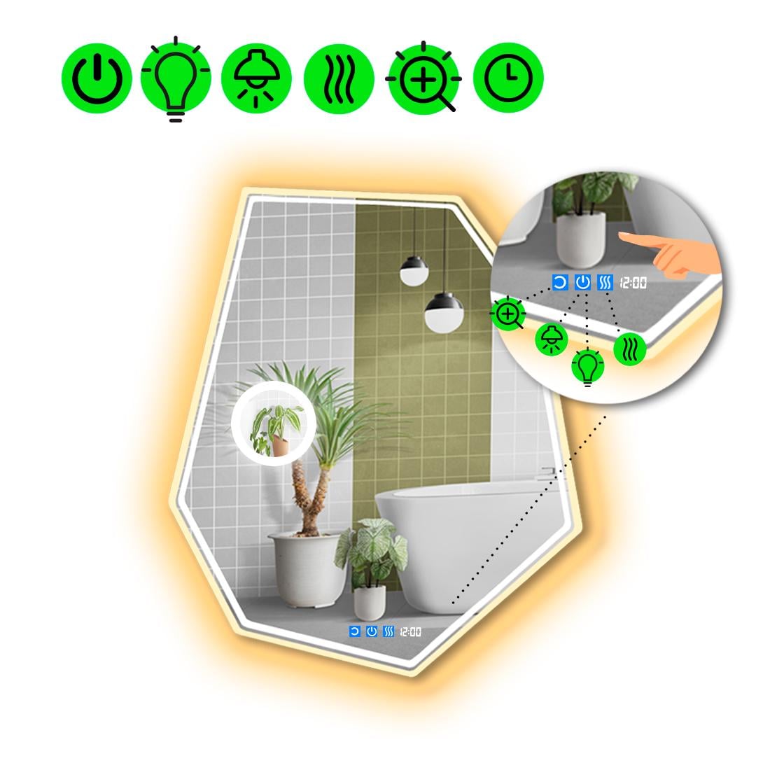 Дзеркало з LED підсвіткою Montagna 4 з трьома сенсорами/годинами/підігрівом та лінзою з підсвіткою 80x60 см (8777551)