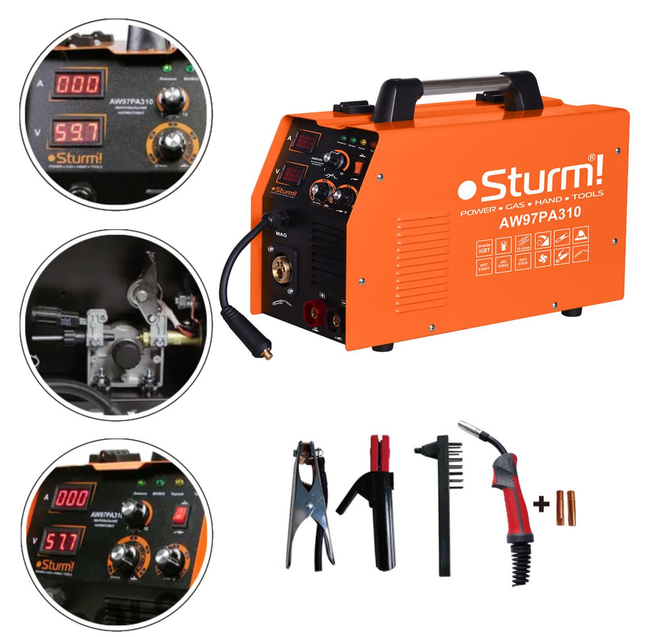 Полуавтомат инверторный сварочный MIG/MAG MMA 310А Sturm AW97PA310 - фото 2