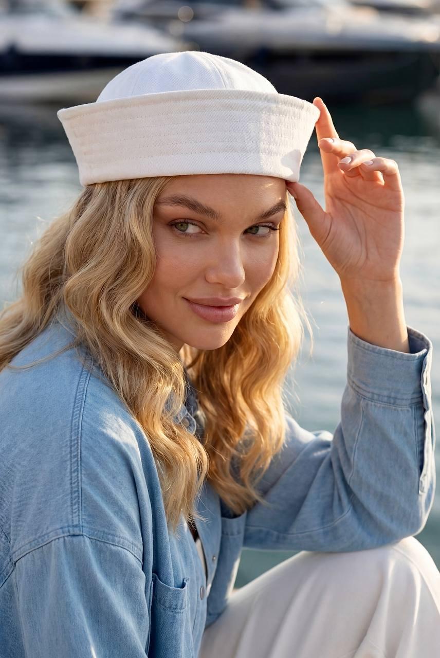 Женская " Морячка " из джинса , цвет белый