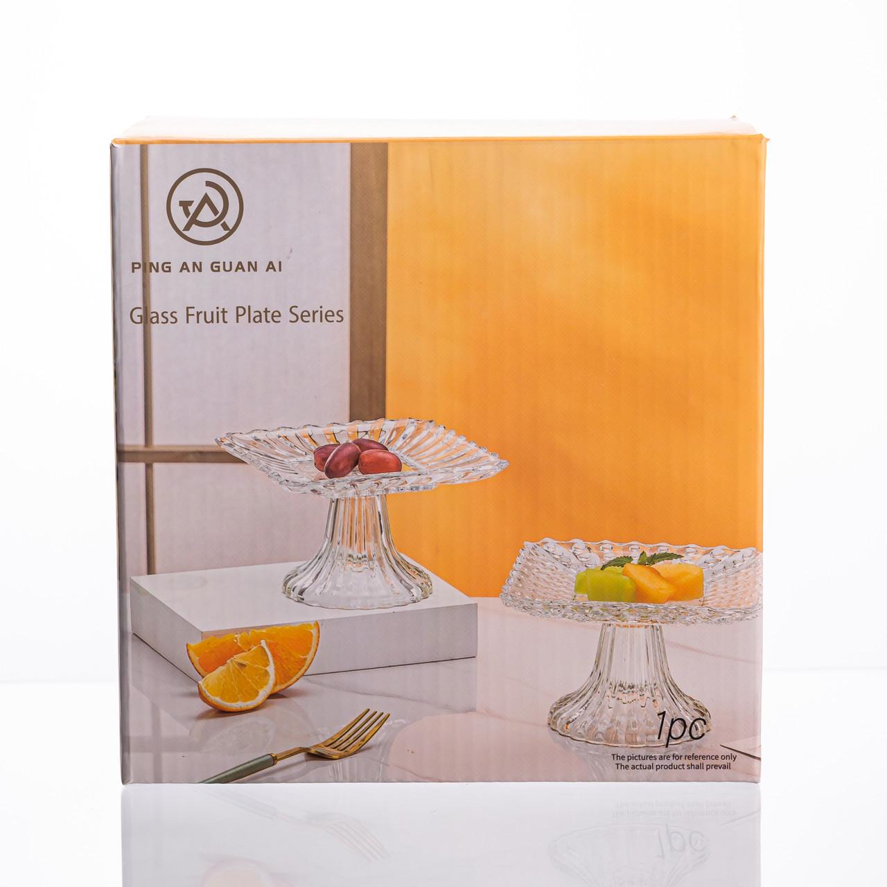 Тортовщица стеклянная квадратная на ножке 16х16 см Прозрачный (64486-15) - фото 4