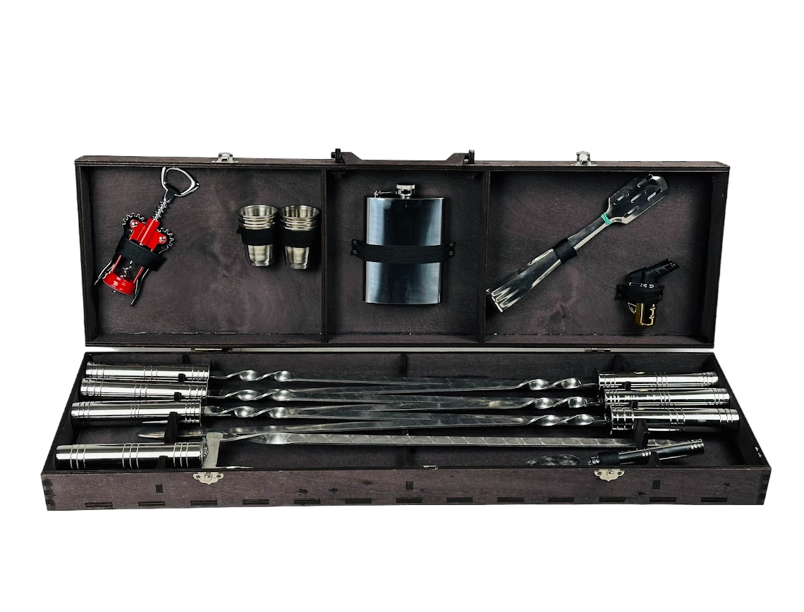 Набор шампуров подарочный Вуд в деревянном кейсе на 18 пр. (106-10-NB-3007)