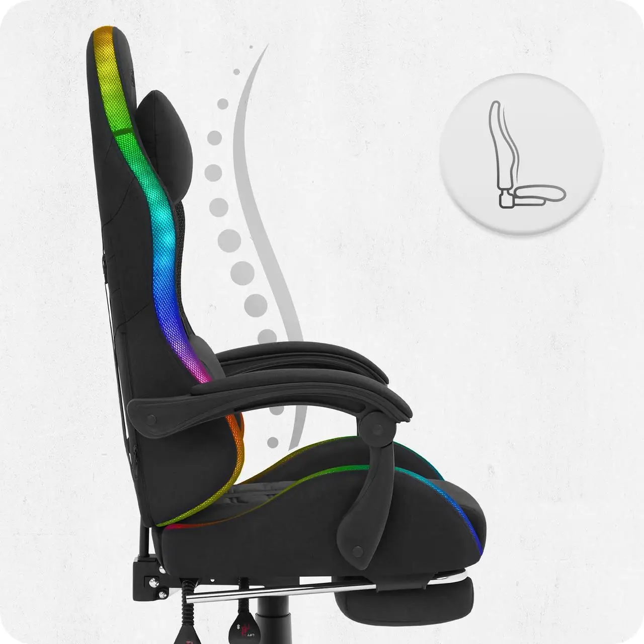 Крісло геймерське з підставкою для ніг Cabro C501 RGB Black тканина до 150 кг (AN-С501BRGB) - фото 9 Крісло геймерське з підставкою для ніг Cabro C501 RGB Black тканина до 150 кг (AN-С501BRGB) - фото 9