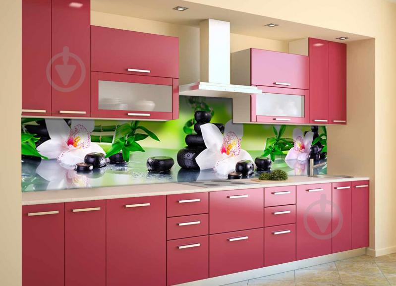 Скинали на кухню Zatarga «Орхидея и Бамбук 02» 650х2500 мм виниловая 3Д наклейка кухонный фартук самоклеящаяся Z180322/1