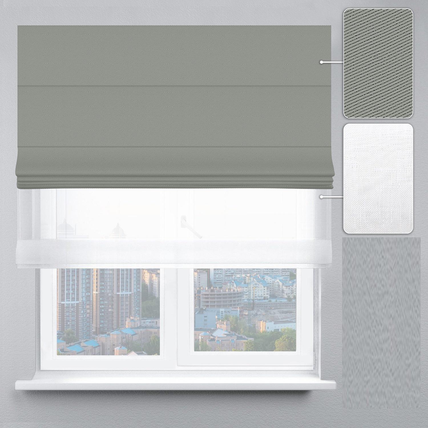 Римская штора Твин Цепочно-роторный карниз Wenster BlackOut Perfect/Тюль Лен 07 175х170 см Оливковый/Белоснежный (2095006)