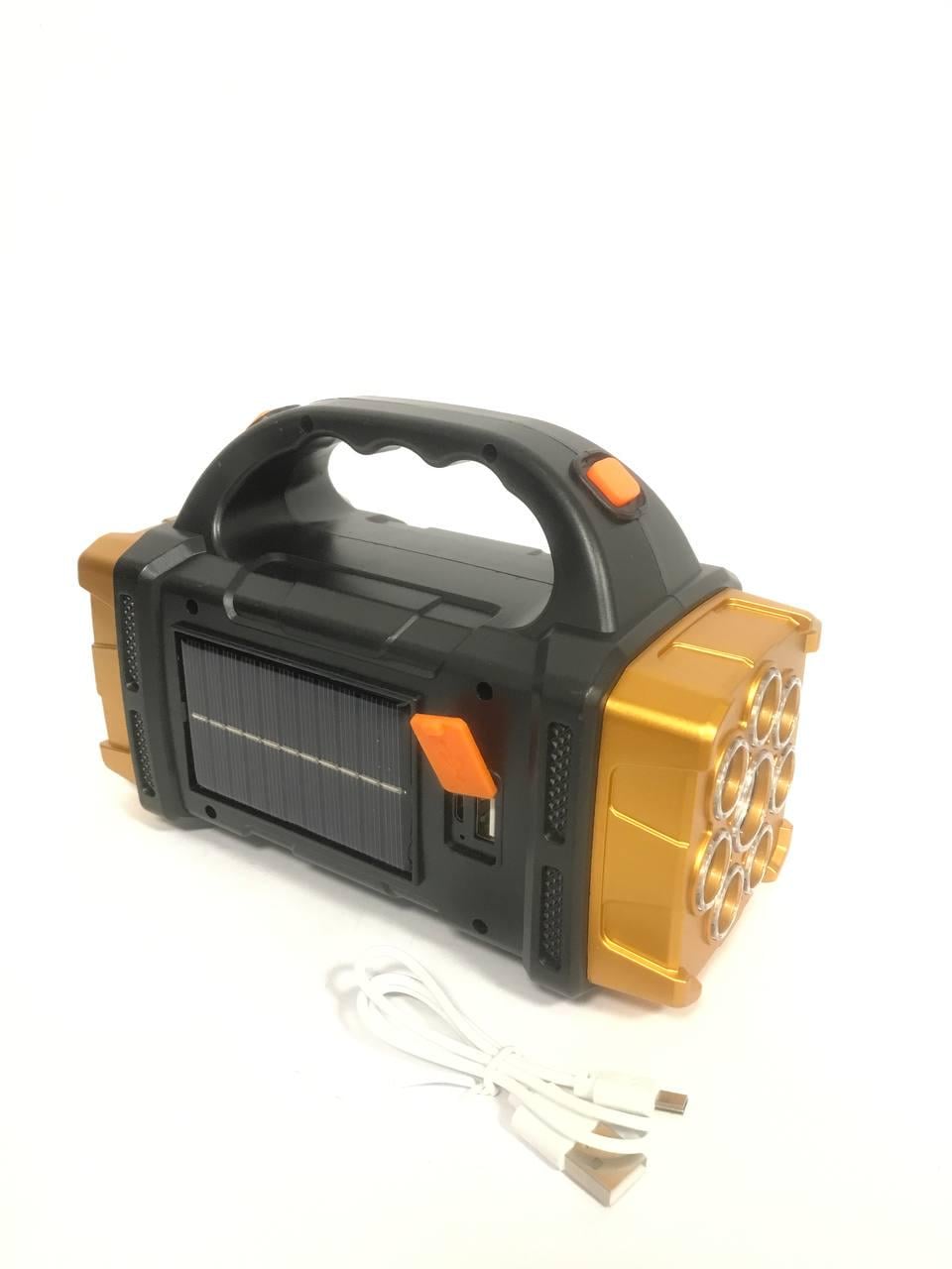 Фонарик светодиодный портативный HB-1678 solar+ micro usb charge в руку Gold (10301422)