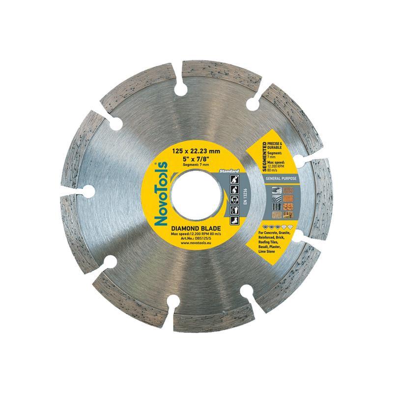 Диск алмазный отрезной NovoTools DBS125/S 125x7x22,2 мм сегментный по бетону/камню/кирпичу/граниту (INKRUM00ST125270SW)