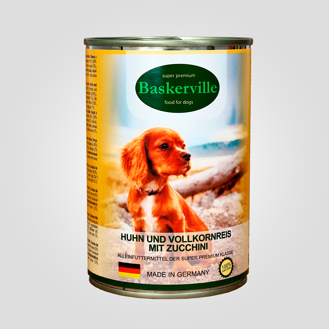 Консерва для собак Baskerville Петух з рисом і цукіні 400 г