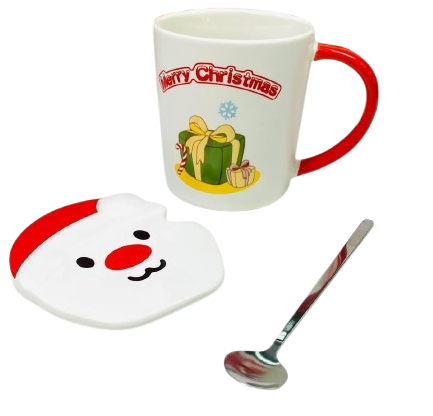 Чашка новорічна Olens 102-1059 з кришкою та ложкою 380 мл Білий (2786890971)