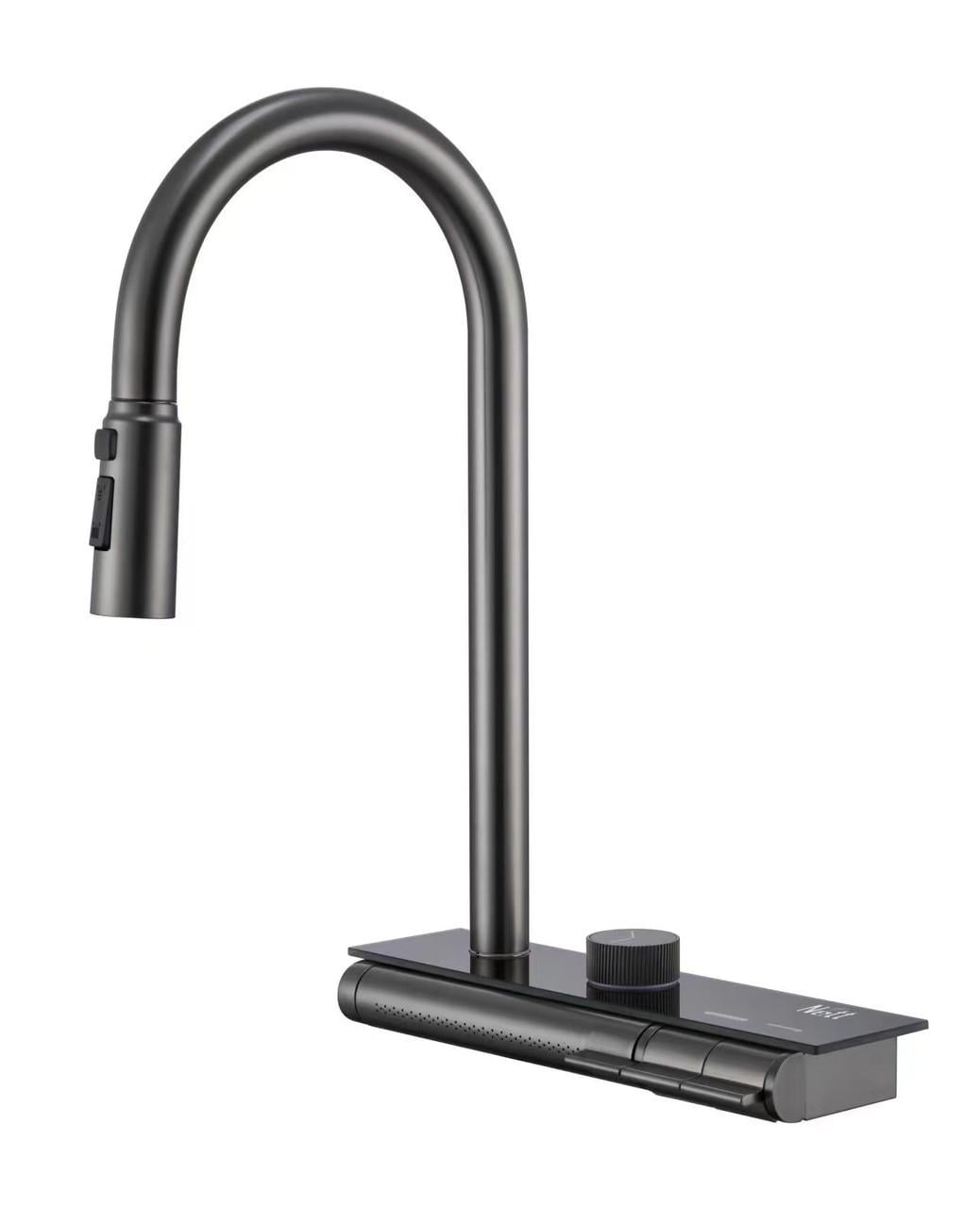 Смеситель кухонный Nett OG-38 с водопадом/выдвижной воронкой Графитовый (2999643018)