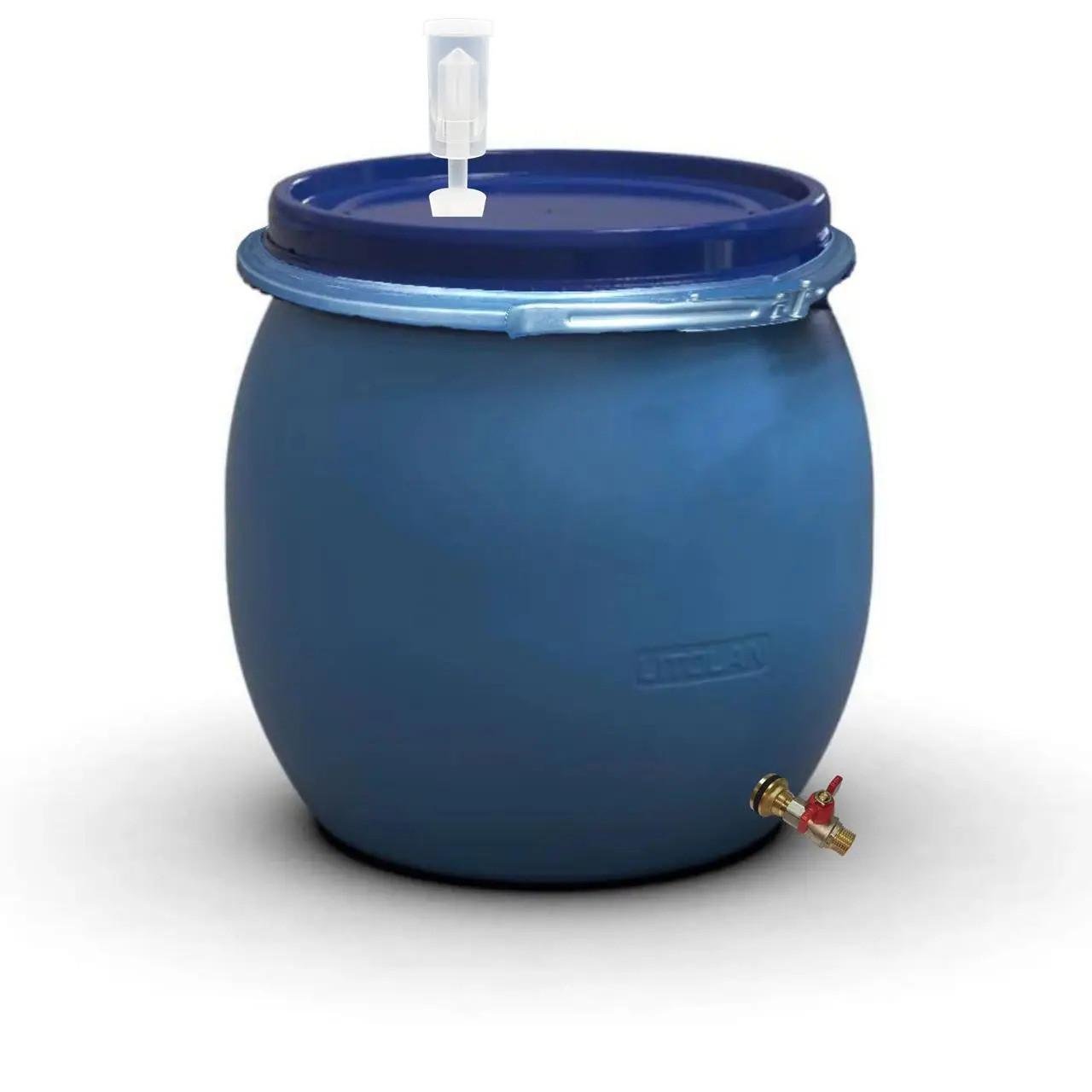 Бочка для брожения Litolan с гидрозатвором U металлическим хомутом и латунным сливным краном 1/2" 150 л (276121М)