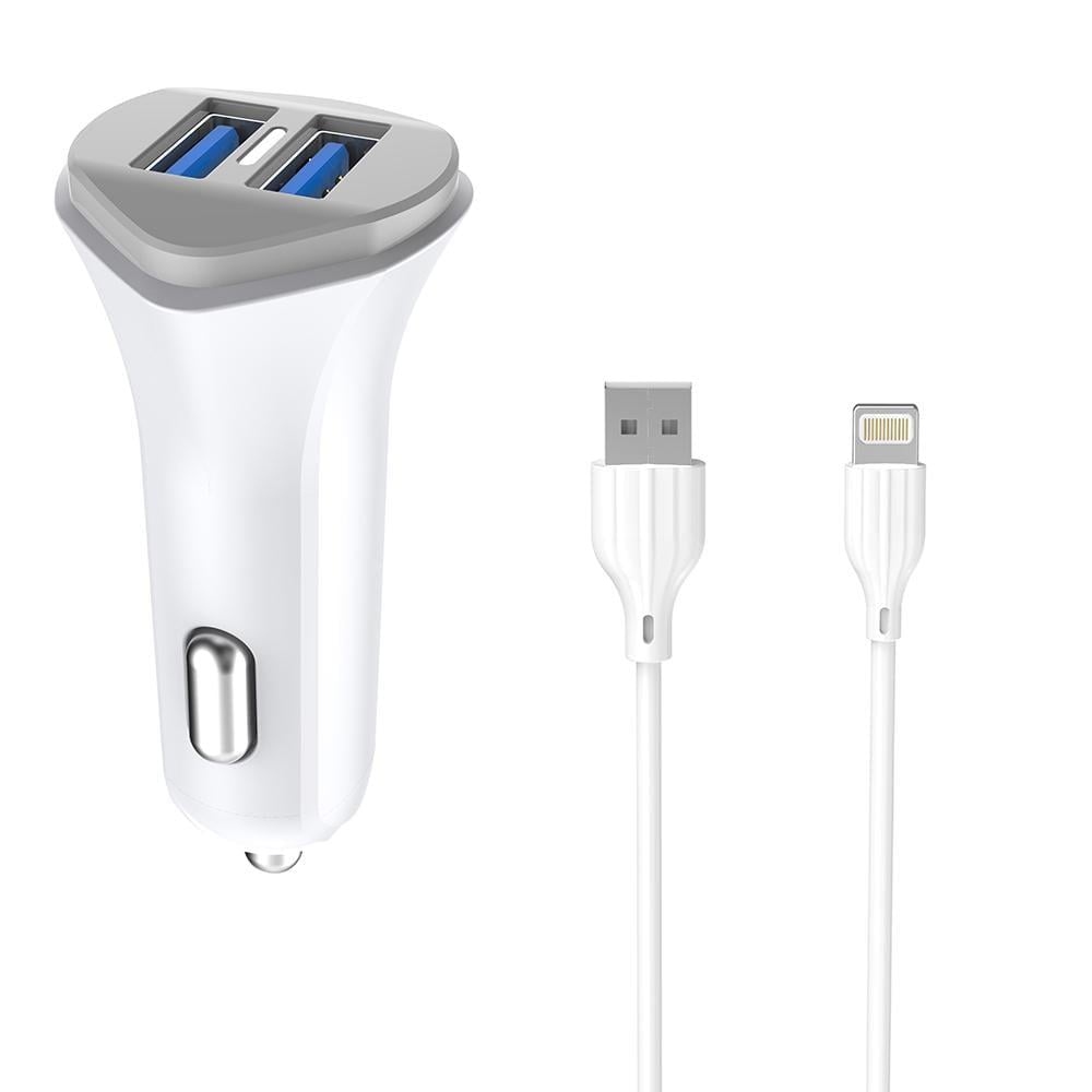 Автомобільний зарядний пристрій Aspor A903 2USB/3,4A та USB кабель Lightning Білий (920031)