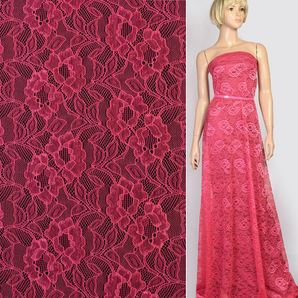 Тканина мереживне полотно стрейч квіти на сітці ширина 145 см Рожевий (11135.069) - фото 3 Тканина мереживне полотно стрейч квіти на сітці ширина 145 см Рожевий (11135.069) - фото 3